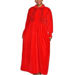 Vintage Bill Tice Robe Red Velour Housecoat Velvet Loungewear Caftan Size Medium